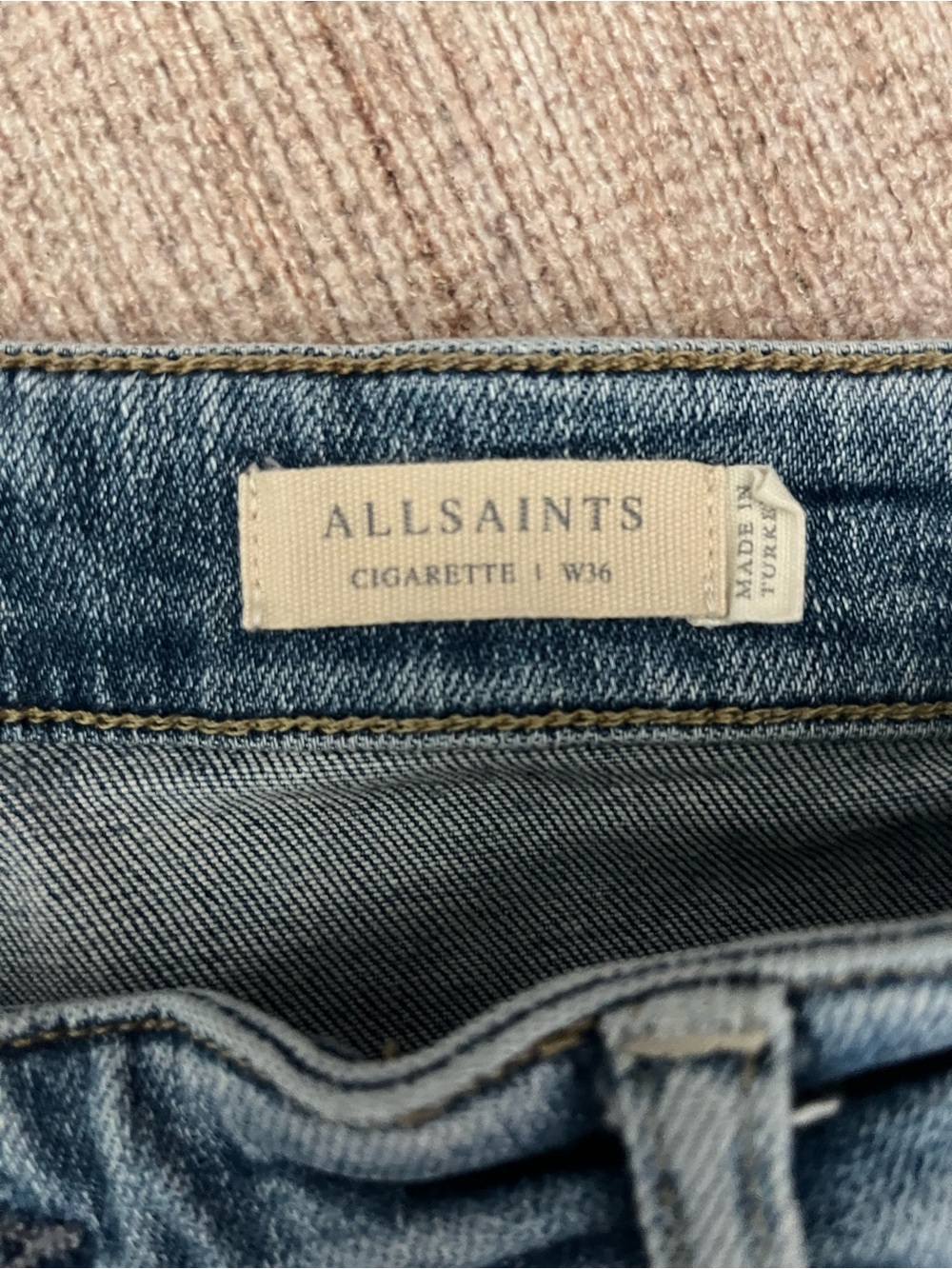 AllSaints Cigarette Slim light wash blue Jeans men’s 36” Button fly - Picture 11 of 12